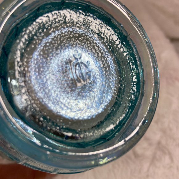 Imperial Glass Blue Iridescent Carnival Flower Block Scalloped Vase Lennox Rare - Picture 5 of 8